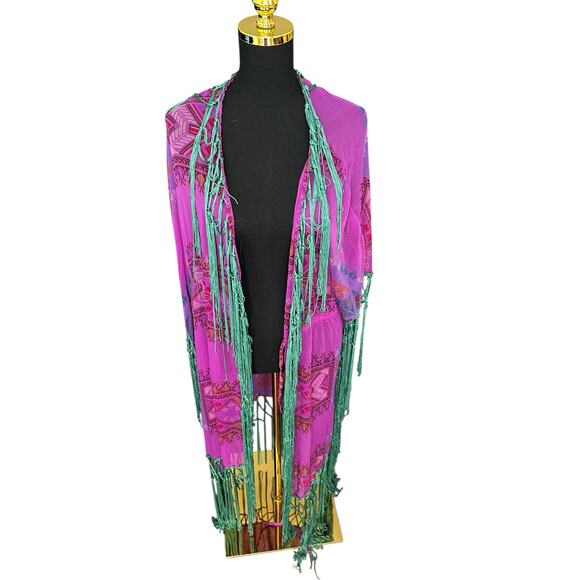 Antica Sartoria Purple Boho Aztec Pattern Duster Cardigan Size XL-Boho, Ethereal - Picture 1 of 8